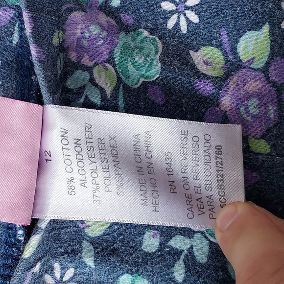 Nanette girls long pants 12 blue with green purple flower print throughout - Picture 4 of 11